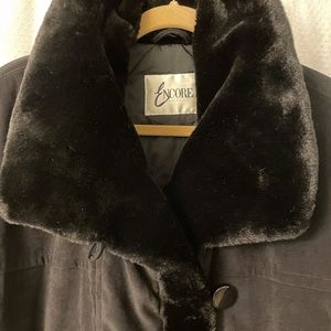 Encore Mantaux Canadian-made winter jacket with faux fur trim